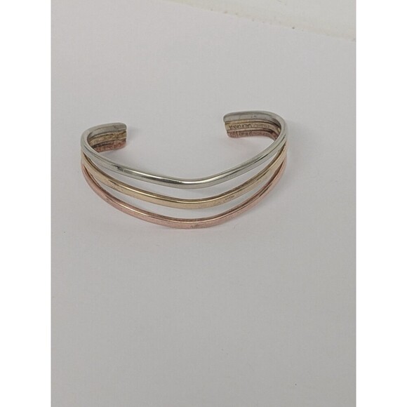 Sergio Lub Jewelry - Vintage SERGIO LUB CALIFORNIA Tri Color Mix Metal Wavy Cuff Bracelet